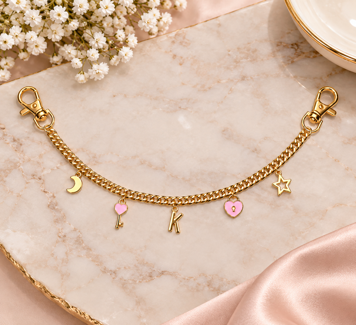 Personalized Pink Heart Custom Bag Charm