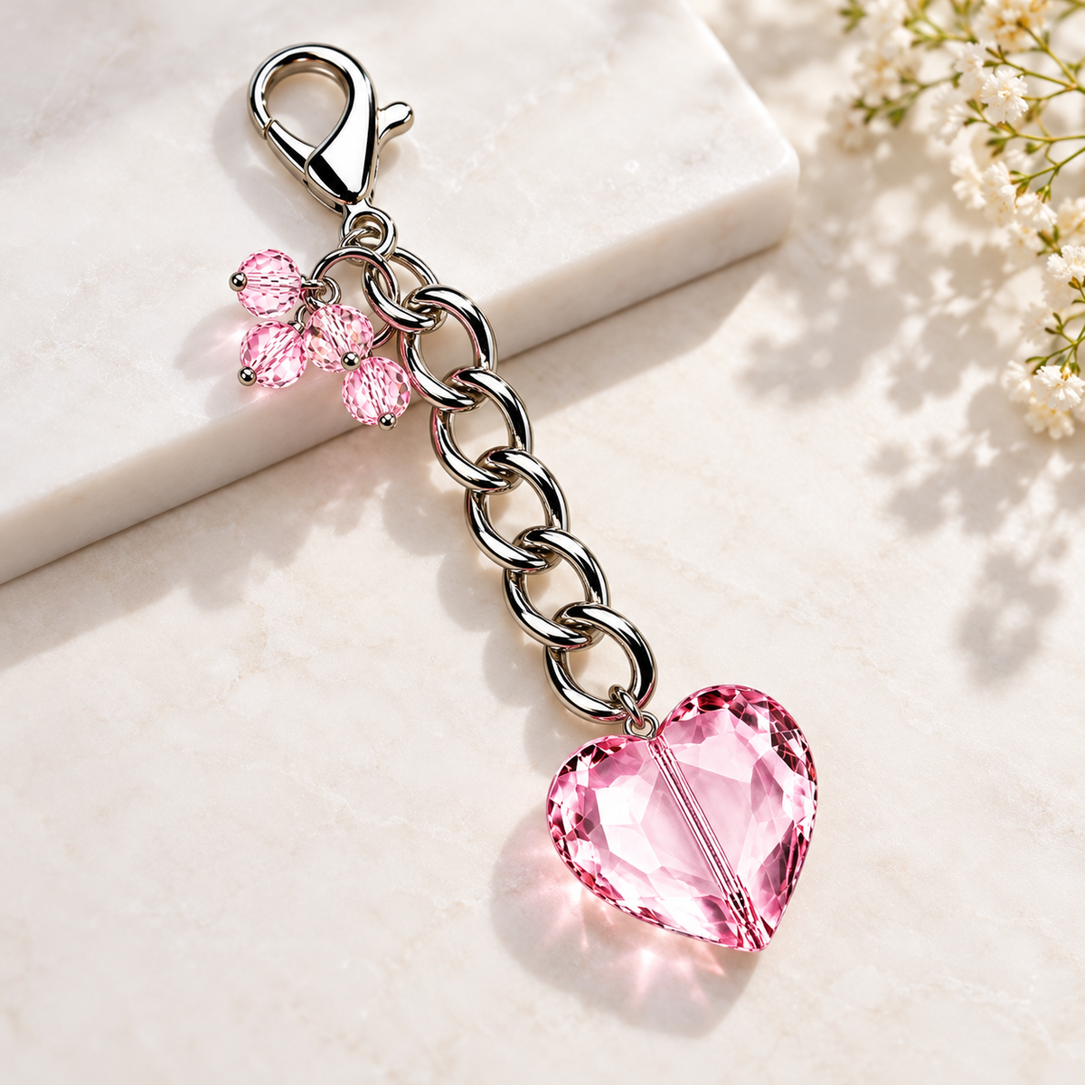 Pink Heart Silver Bag Charm