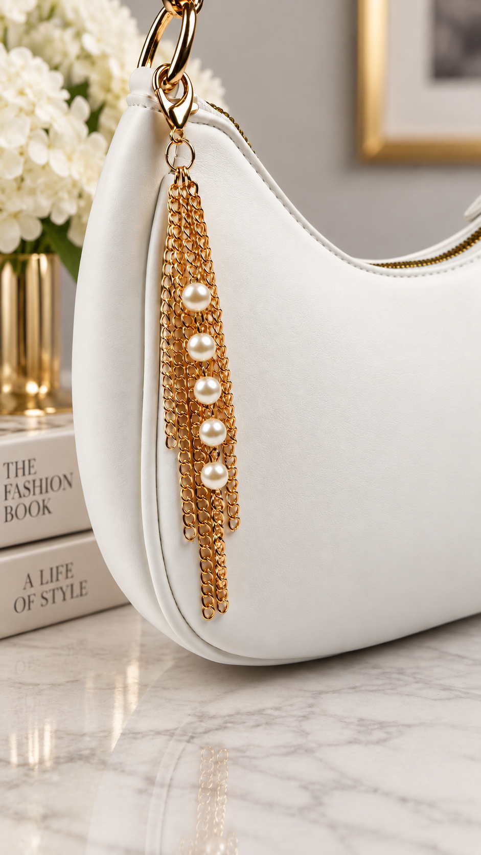 Pearl Gold Chain Tassel Bag Charm