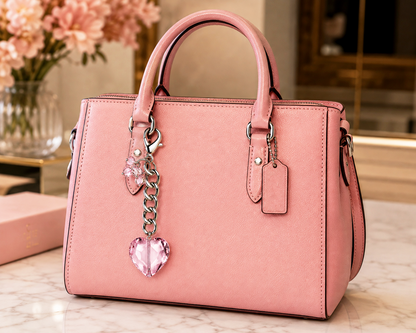 Pink Heart Silver Bag Charm