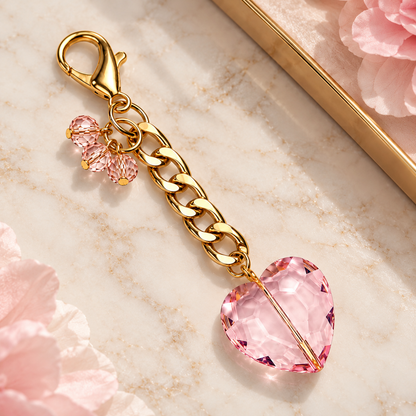 Pink Heart Gold Bag Charm